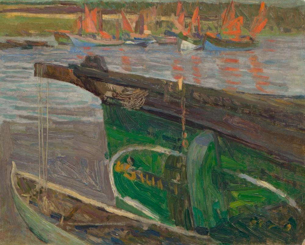 Barca verde nel porto di Concarneau